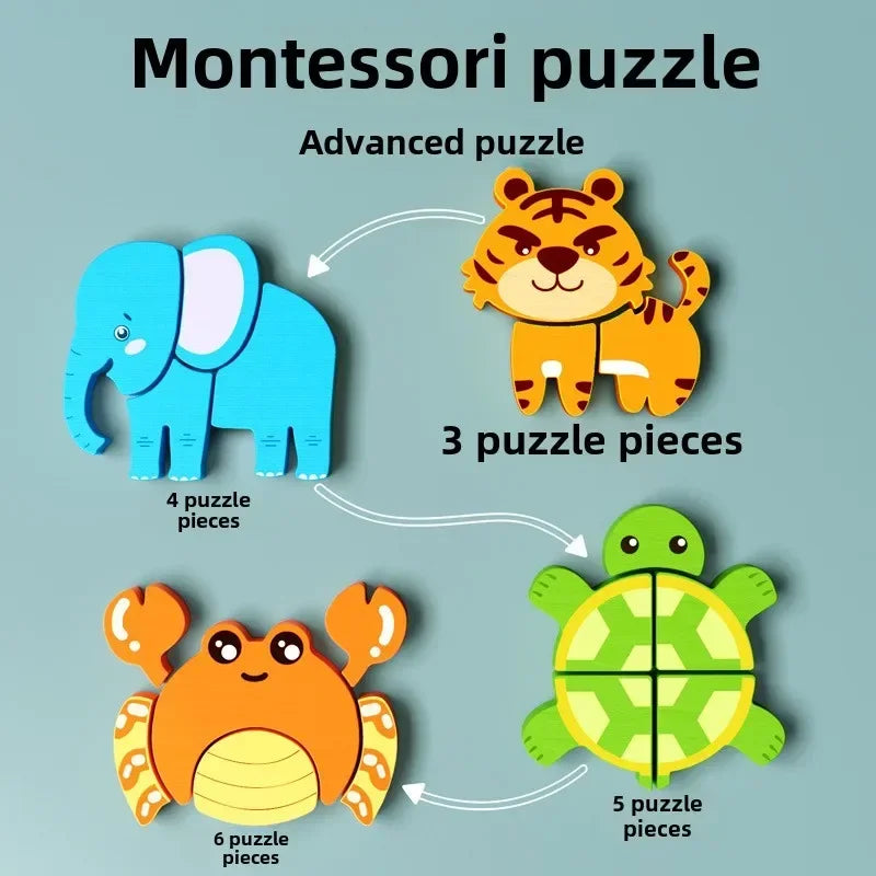 Animal Traffic Puzzles Toys for Kids Montessori Cartoon 3D Wooden Jigsaw Early Learning Educational Cognitive Game Children Gift