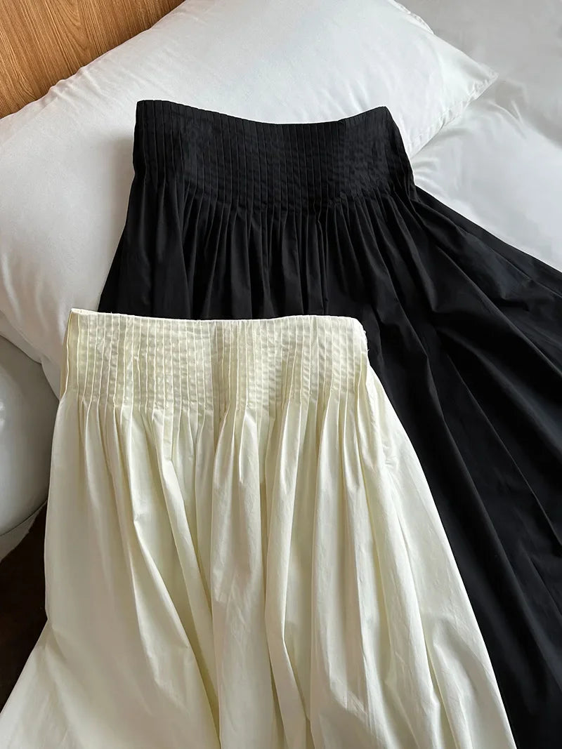 Elegant High-Waisted Pink A- Line Skirt Sweet Umbrella Design Sensibility Plenty of Pleats Medium-Length Women's Fashion