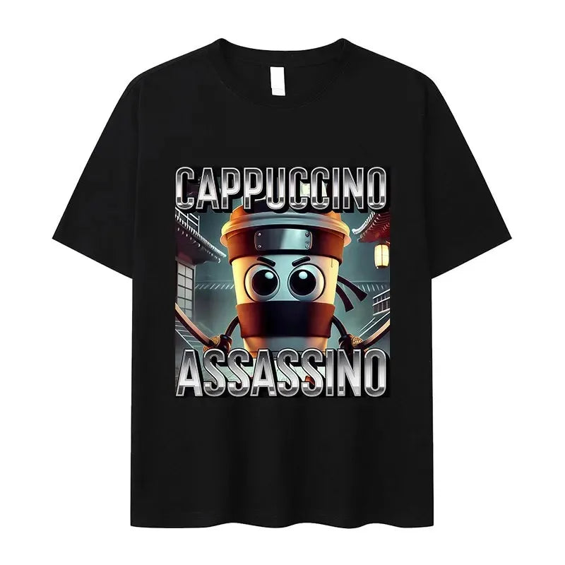 Italian Brainrot Funny Cappuccino Assasino Meme T Shirt Men Women Kawaii Short Sleeve T-shirt Summer O-Neck T-shirts