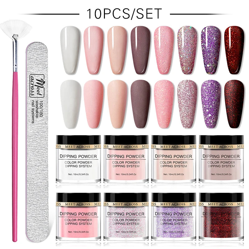 8 Colors Dip Powder Nail Set – Classic Nude Pink & Glitter Collection for DIY Salon Nails