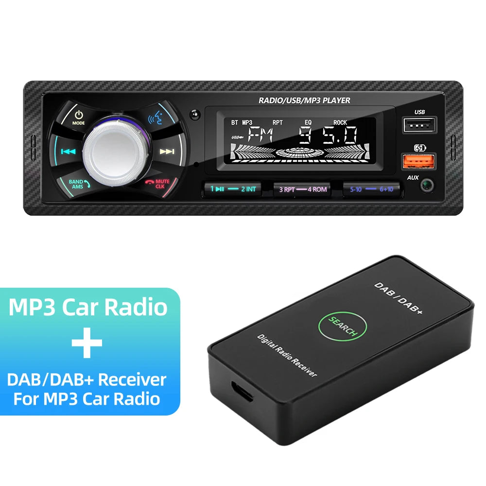 1 Din Car Radio MP3 Multimedia Player FM Radio Bluetooth AUX USB Support Phone Charging Colorful Light Display Stereo Autoradio