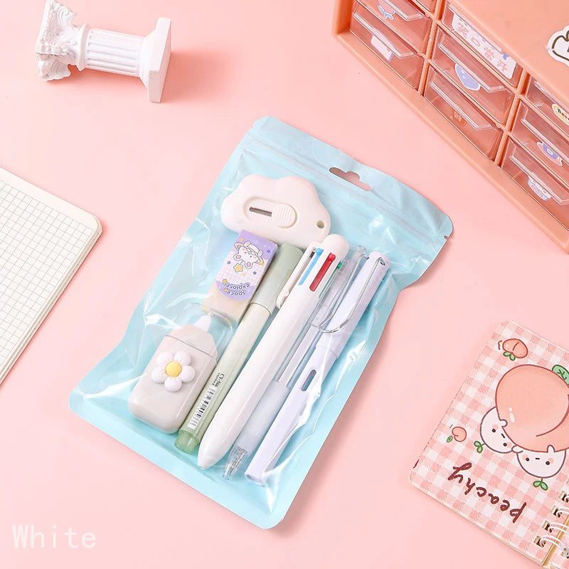 7-Piece Kawaii Korean Stationery Set – Cute Essentials for Students, Office & Study with Souvenir-Style Charm
