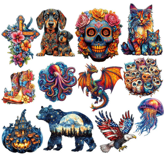 Wooden Animal Puzzle for Adults Kids Cat Wooden Jigsaw Irregular Dog Animal Wood Puzzles Exclusive Design Intelligent Jigsaws
