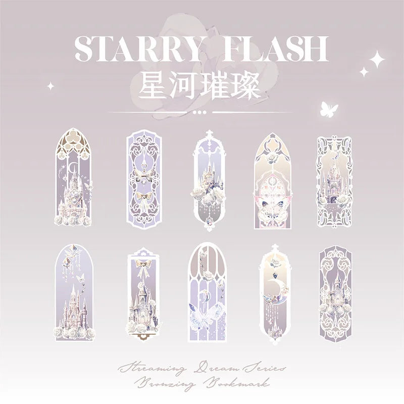 Fluorescent Dream Bookmark Set – 10pcs Kawaii PVC Page Markers & Message Cards for Stationery Lovers