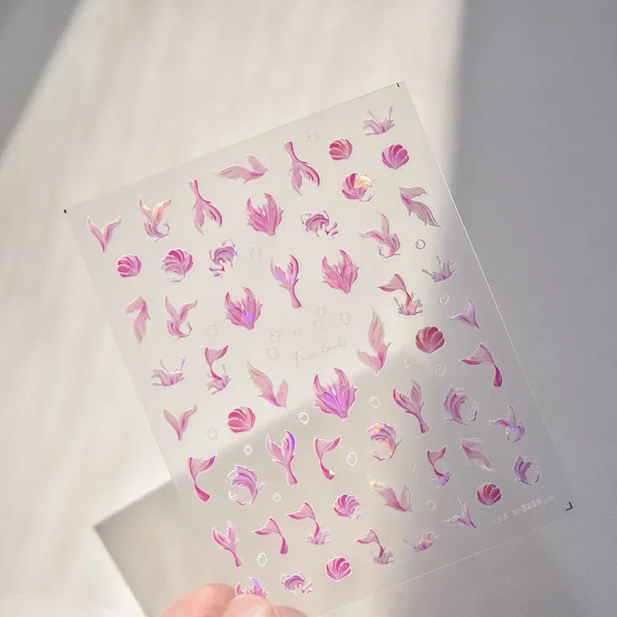 Colorful & Fun Beach Bloom Nail Art – 5D Stickers with Coral, Petals & Ocean Charms