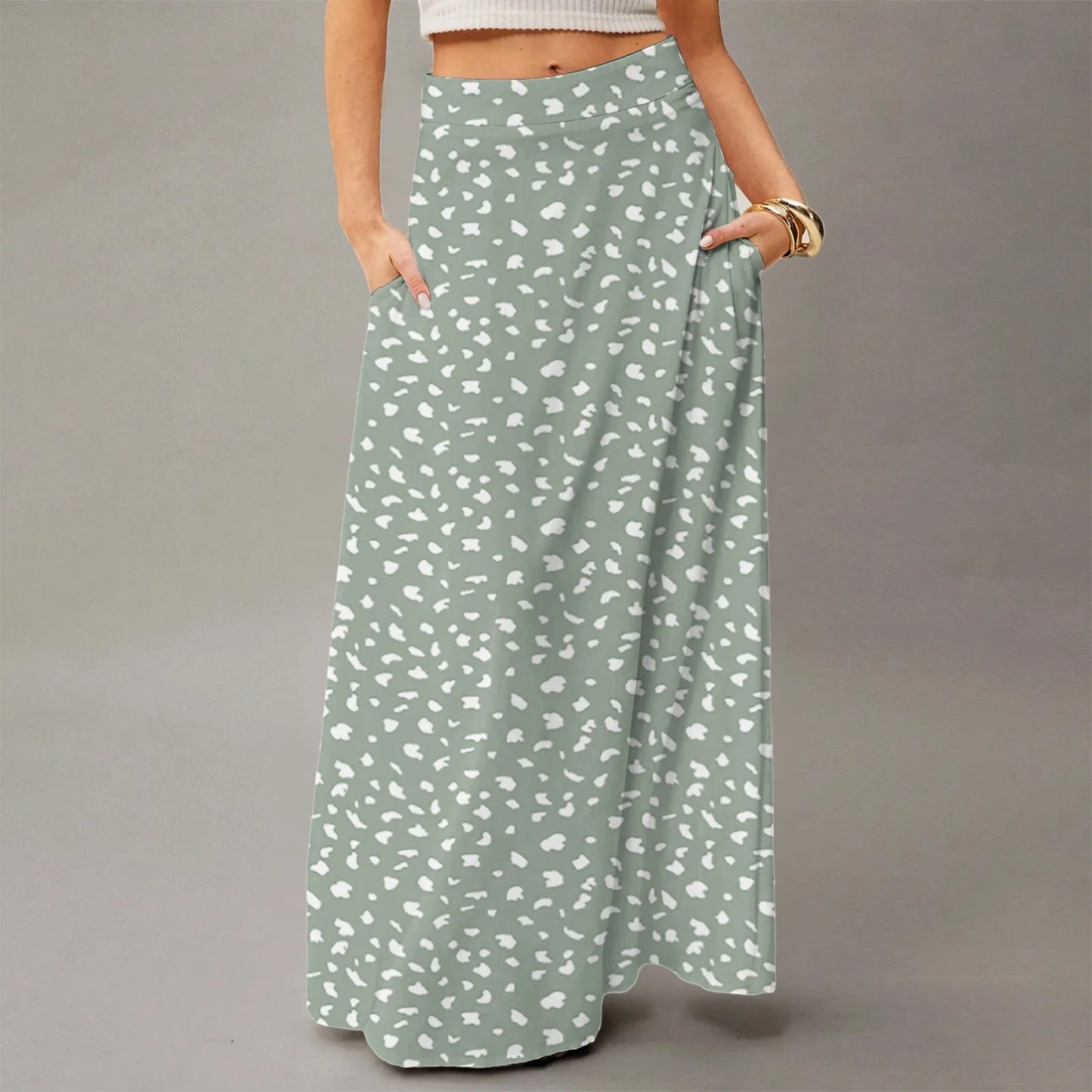 Women's Straight Skirt Casual Summer Floral Print Bohemian Skirt Flowing Maxi Skirts with pockets High waist Elastic skirt