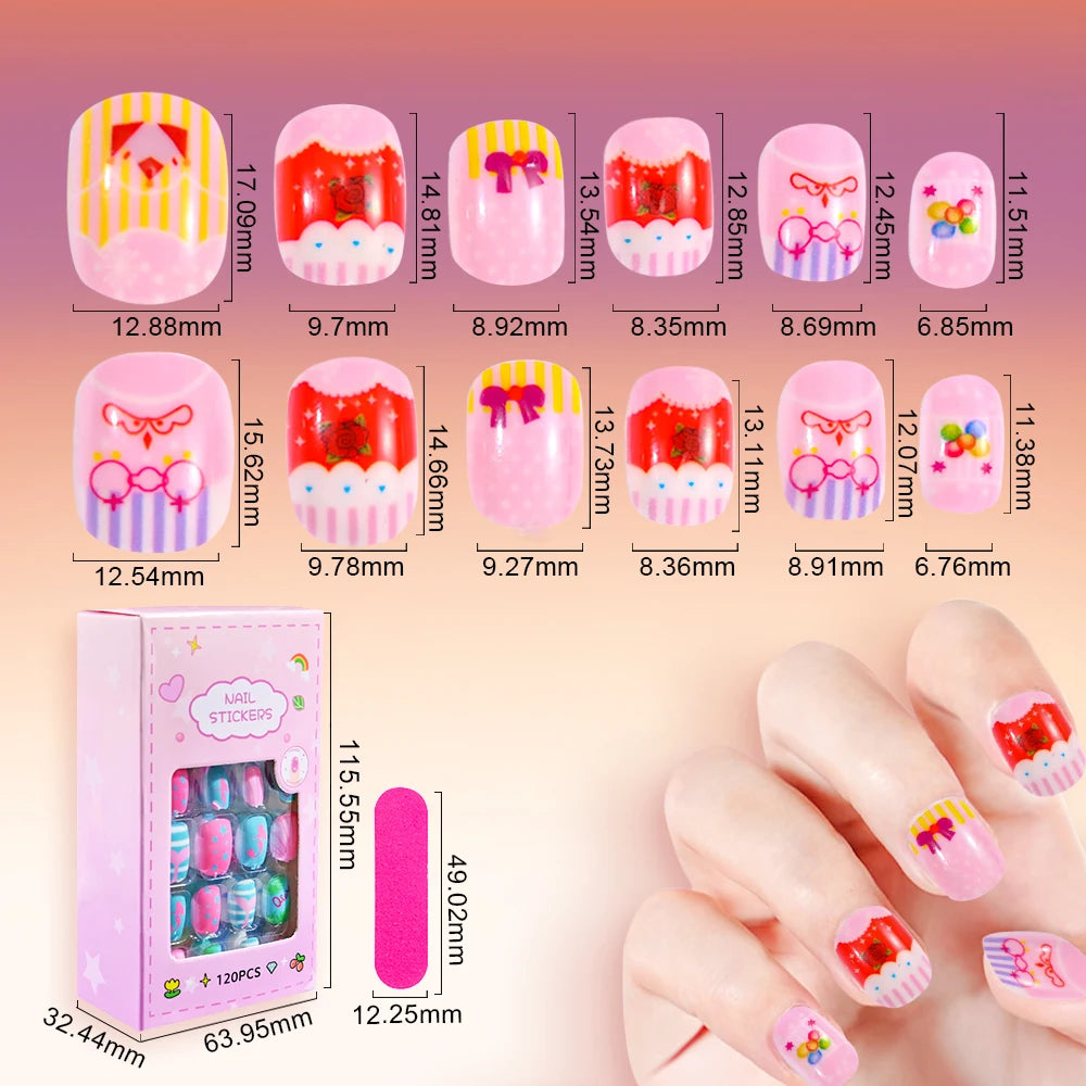 Magical Nail Party – 120PCS Cute Cartoon Nails for Girls with Colorful Festival Vibes