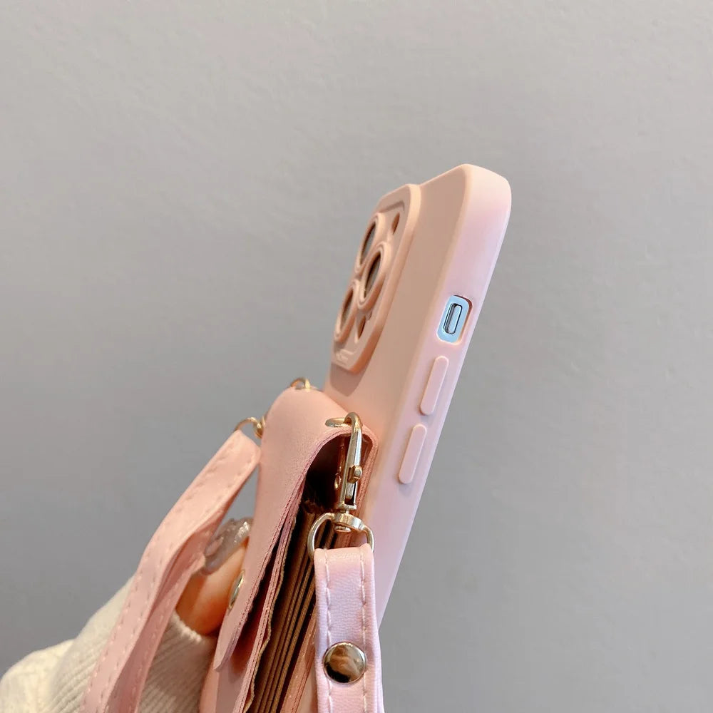 Wallet Leather Crossbody Neckband Lanyard Phone Case for iPhone 16 11 15 13 14 Pro Max XR X XS Max Multi Card Slot Purse Cover