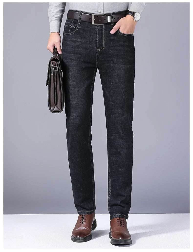 2025 New Business Men's Jeans Casual Comfortable Straight Stretch Fashion Classic Premium Blue Black Denim Pants Large Pants
