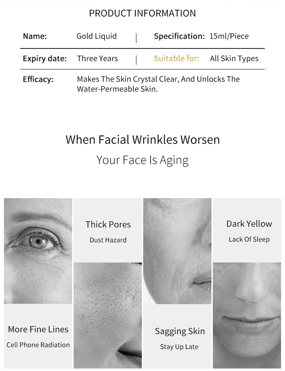 Soluble Face Lifting Threads Collagen Facial Essence Protein Peptide Gold Silk Wire Face Serum for Anti-Aging Firming Skin