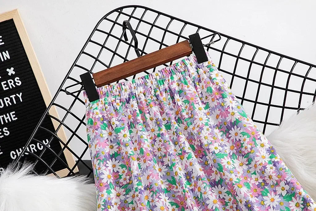 Fragmented Blossom Skirt Women's New Summer Art High Waist Chiffon A-line Oil Painting Small Daisy  Lady Large Swing  Skirt
