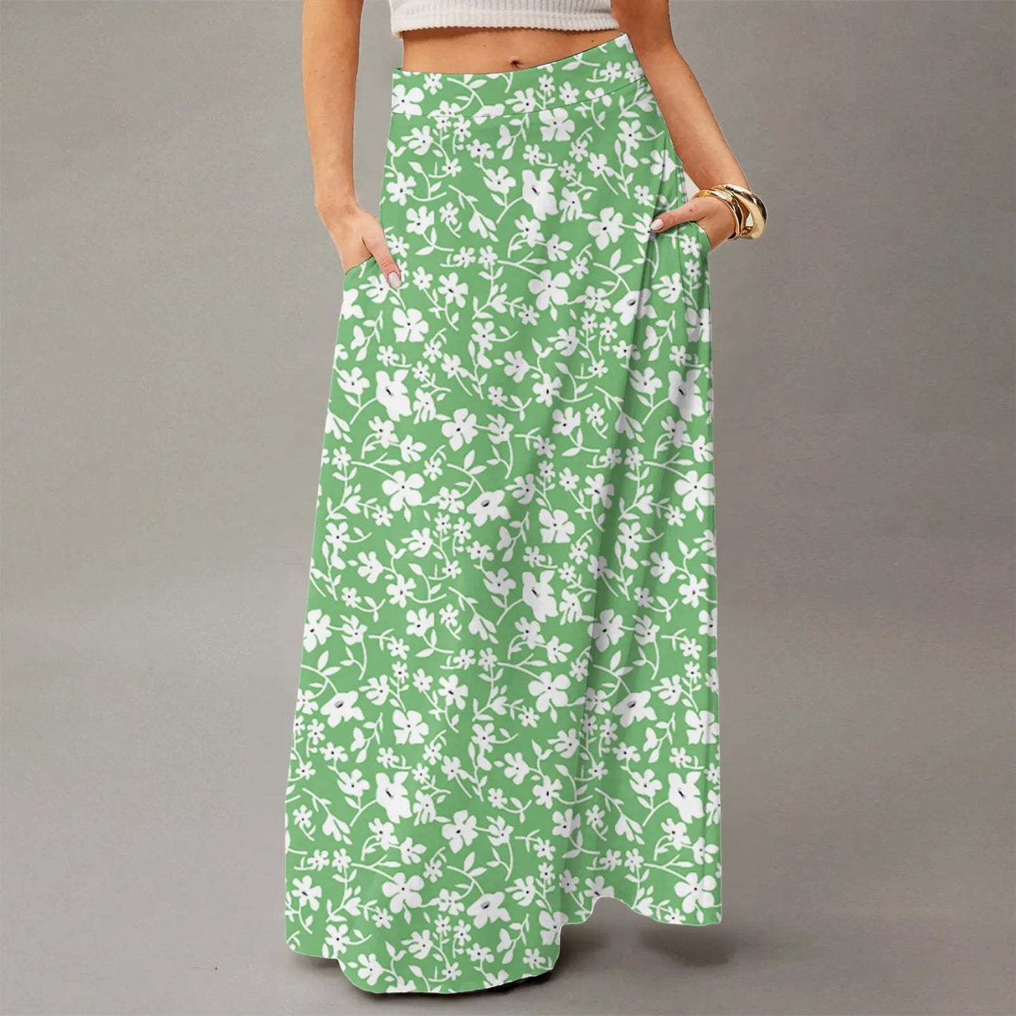 Women's Straight Skirt Casual Summer Floral Print Bohemian Skirt Flowing Maxi Skirts with pockets High waist Elastic skirt