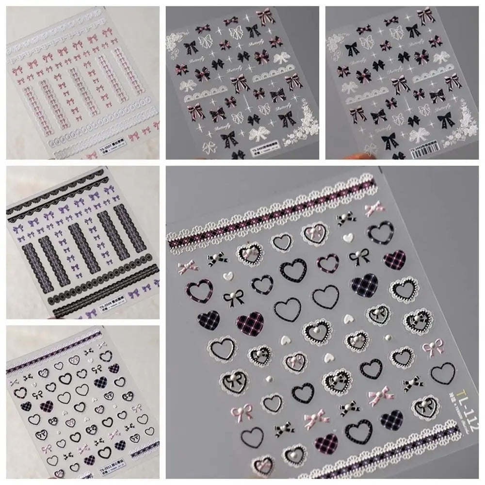 Sweetheart Bow Nail Decals – Pearl Lace Stickers in Romantic Shades