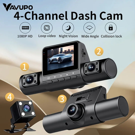 VAVUPO Car DVR Video Recorder 4 Channel Vehicle Camera 1080P  Driving Dash Cam Night Vision Loop Recording 24H Parking Monitor