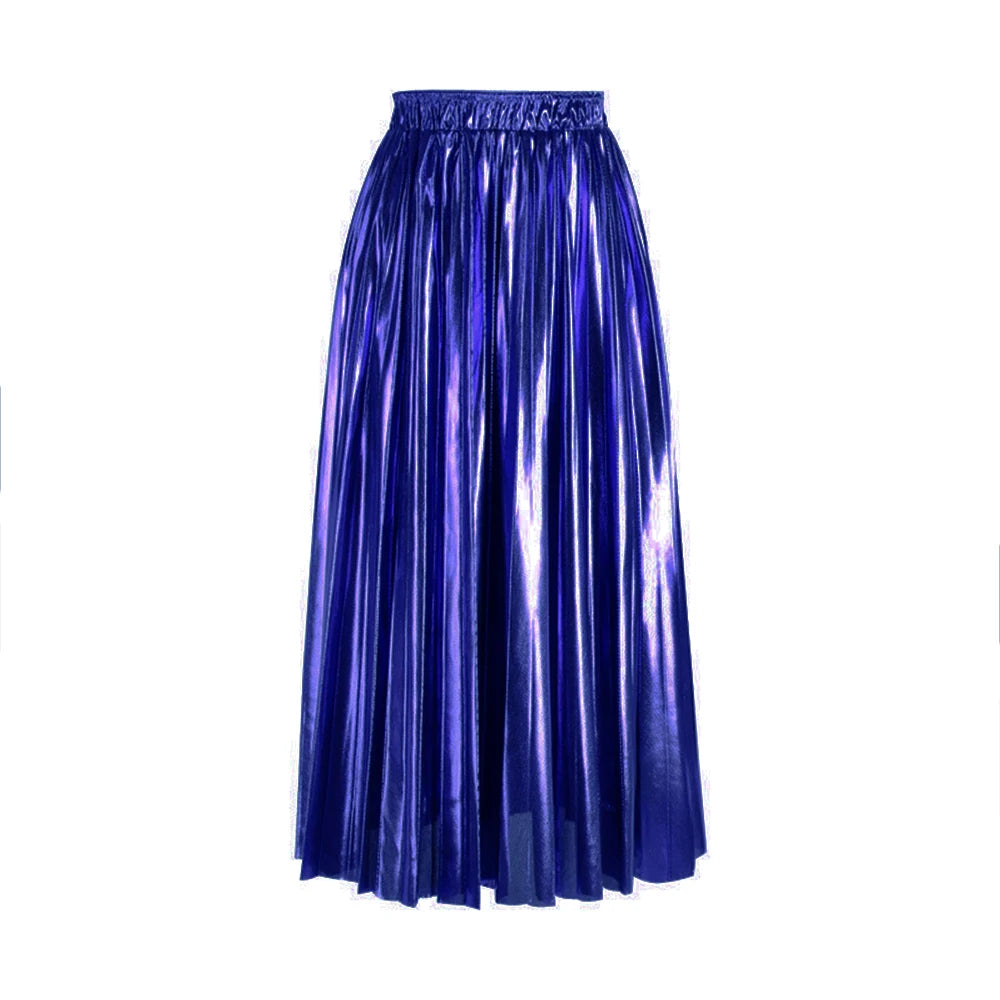 SISHION 2025 New Spring Shiny Long Midi Skirts for Women SS0039 Elastic Waist Metallic Elegant Fashion Golden Black Pink Skirt