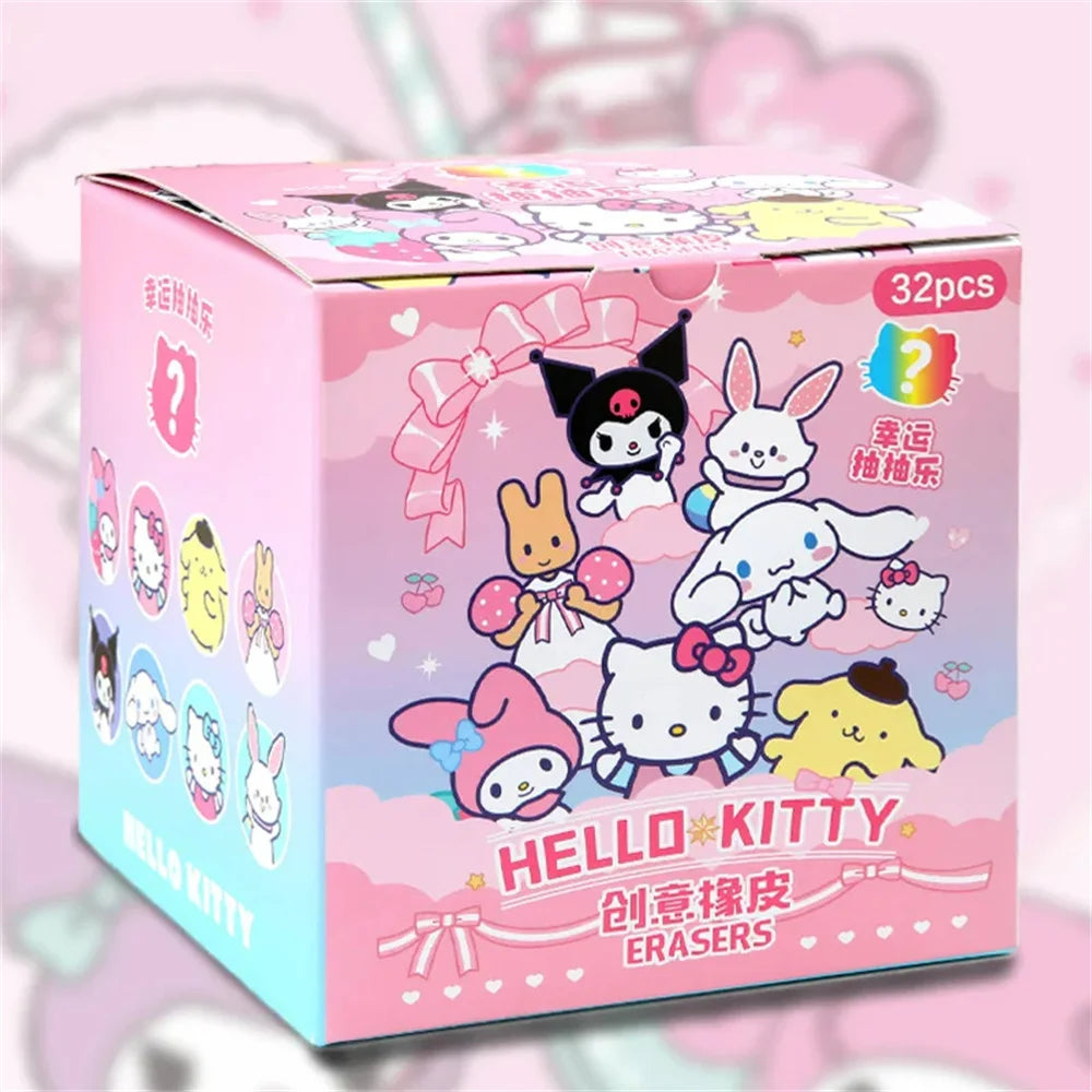 Sanrio Kawaii Eraser Set – 32pcs 3D Cartoon Rubber with Kuromi, Hello Kitty & Friends for Students & School Gift Kits