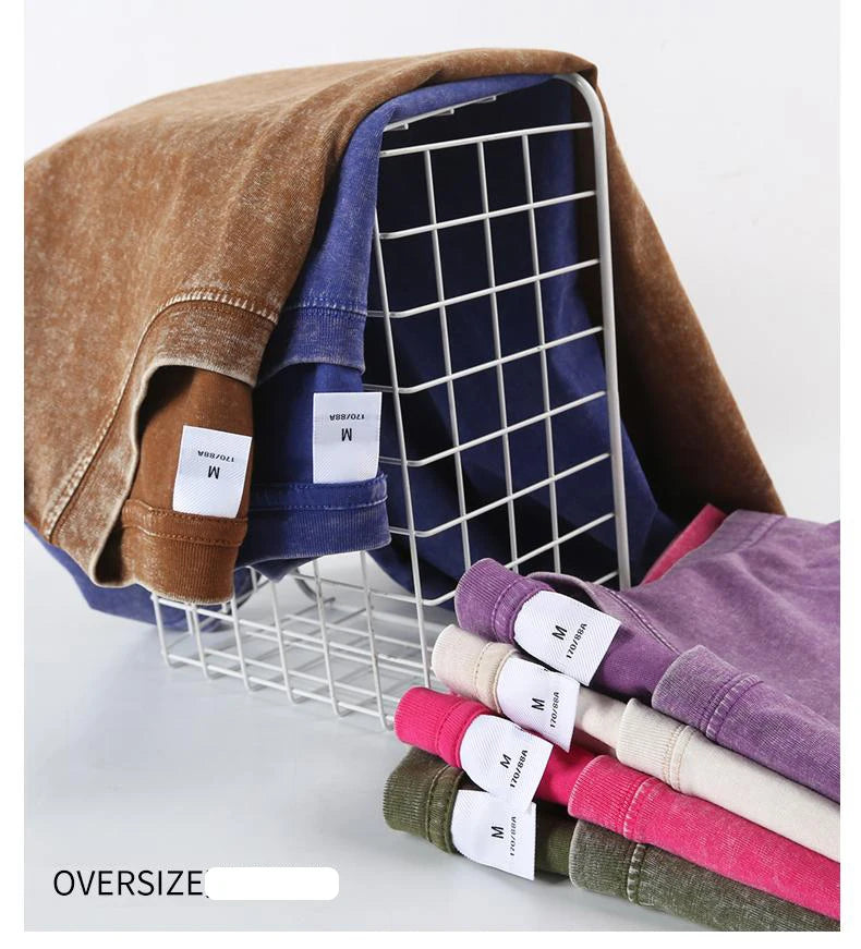 Washed Vintage T-Shirts Men's Street Hip Hop Retro Punk T Shirt Harajuku Casual 250gsm Cotton Short Sleeve Acid Wash TShirts Top