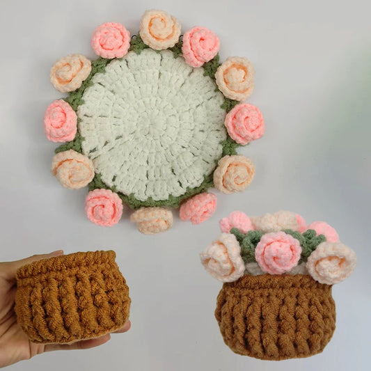 Crochet Flower Coaster Hand Knitted Coaster Rose Placemat Table Ornament Cup Pad Crochet Flower Cupmat Creative Coaster Gifts