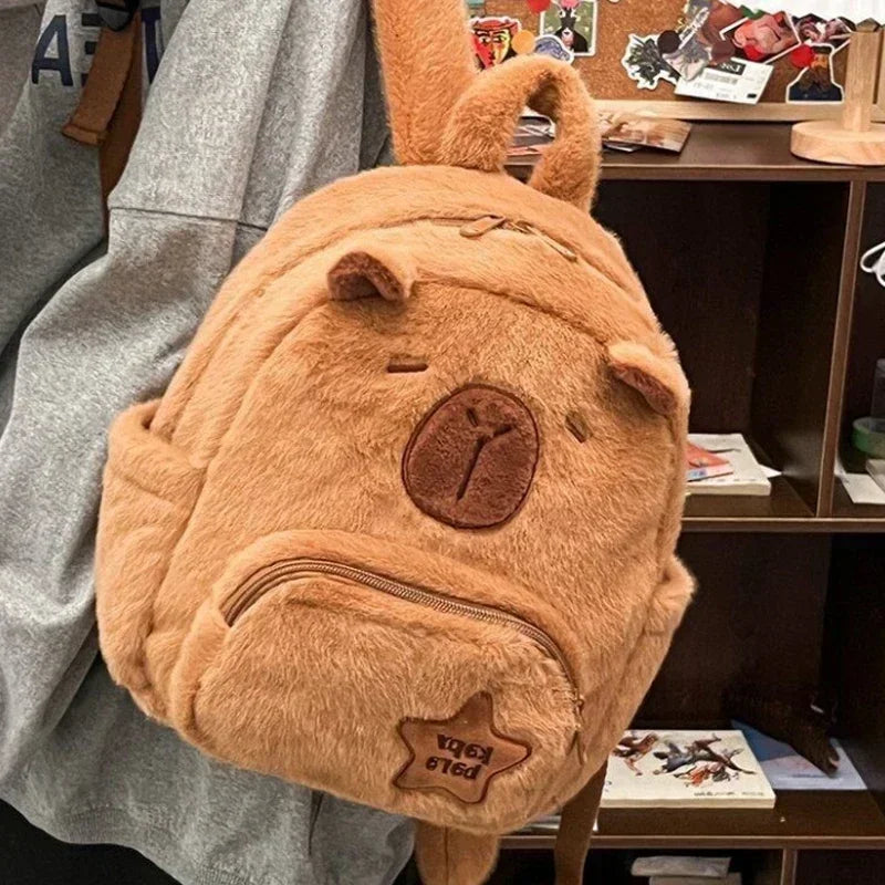 Capybara Plush Backpack – Cozy Capybara Style with All-Match Fur & Roomy School Charm!
