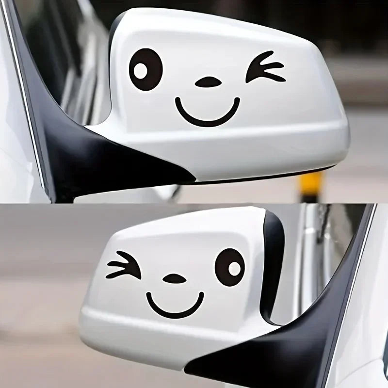 2pcs Cute Cartoon Smiling Face Car Stickers For Motorcycle Truck Rearview Mirror Your
