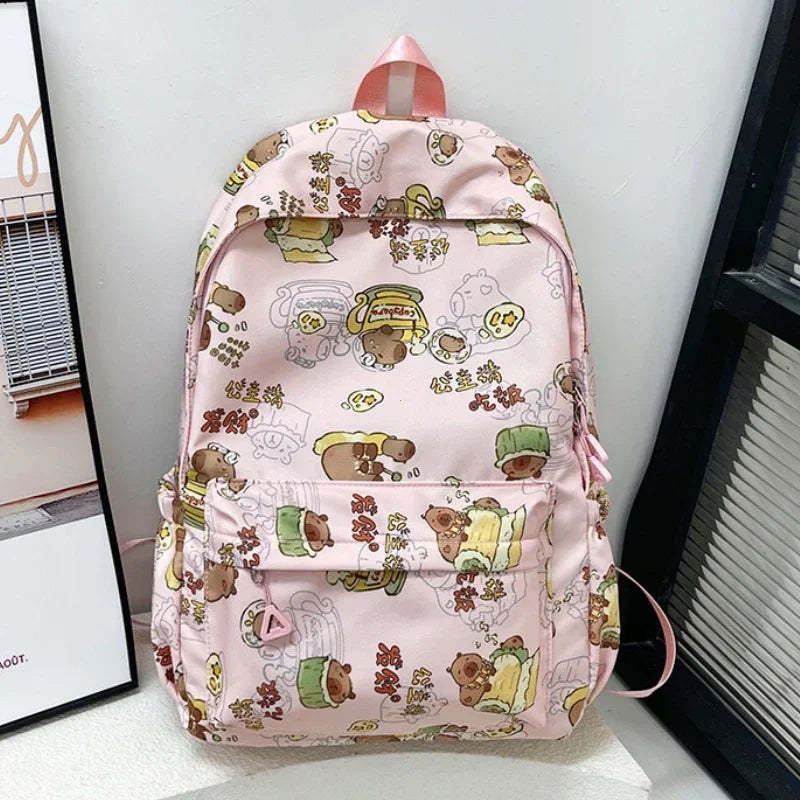 Capybara Campus Buddy – Kawaii Cartoon Laptop Backpack with Room to Spare!
