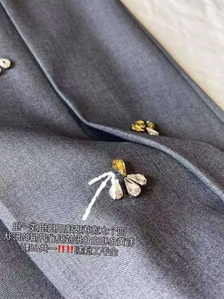 Simple Fashion Embroidery Beading Gray Skirt for Women 2025 Spring Autumn New Ruched Skirts Y2k High Waist Faldas Mujer