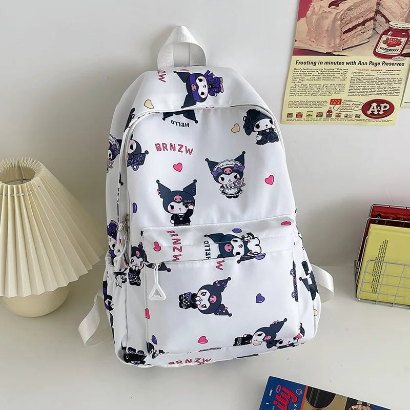 Kawaii Canvas Backpack – Hello Kitty, Kuromi, Melody & Cinnamoroll Charm for Kids & Teens!