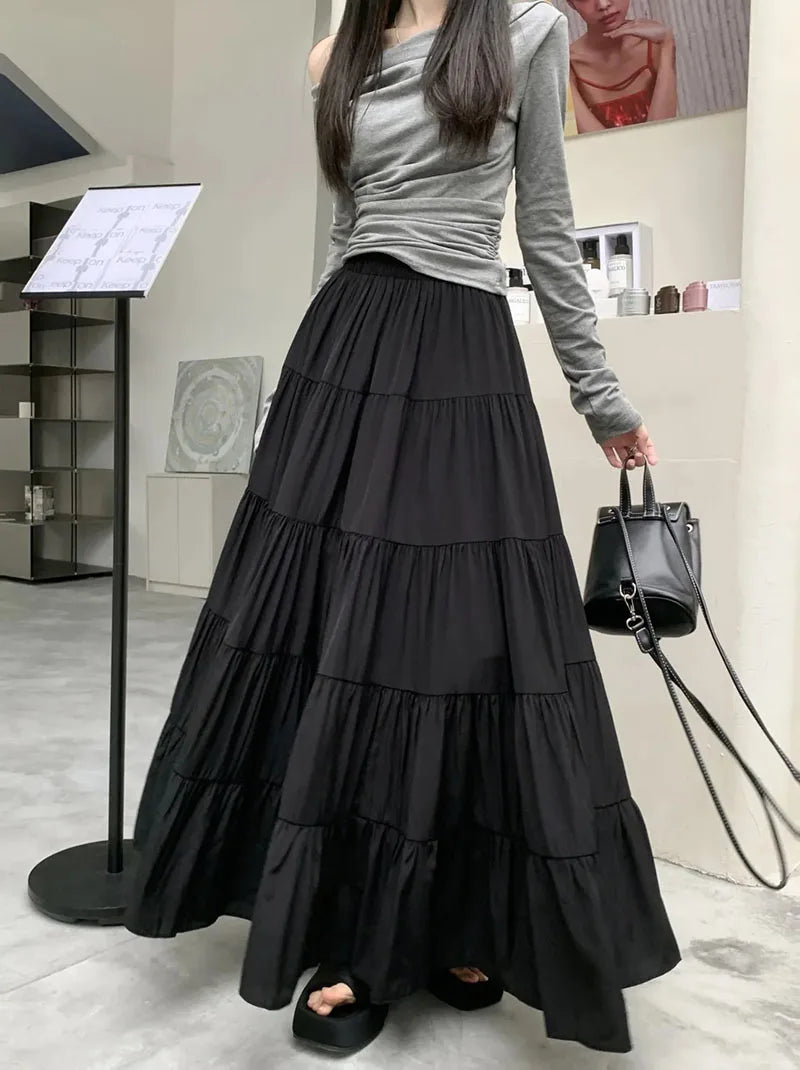 Summer High Waist White Mini Skirt Women Fashion Korean Patchwork A-Line Skirts Female Summer Solid Elegant All-Match Long Skirt