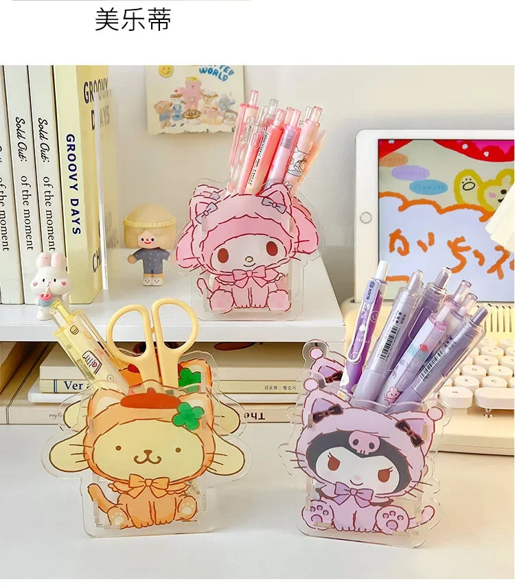 Sanrio Acrylic Pen Holder – Transparent, Cute & Multifunctional Desk Organizer for Kids’ Stationery & School Supplies
