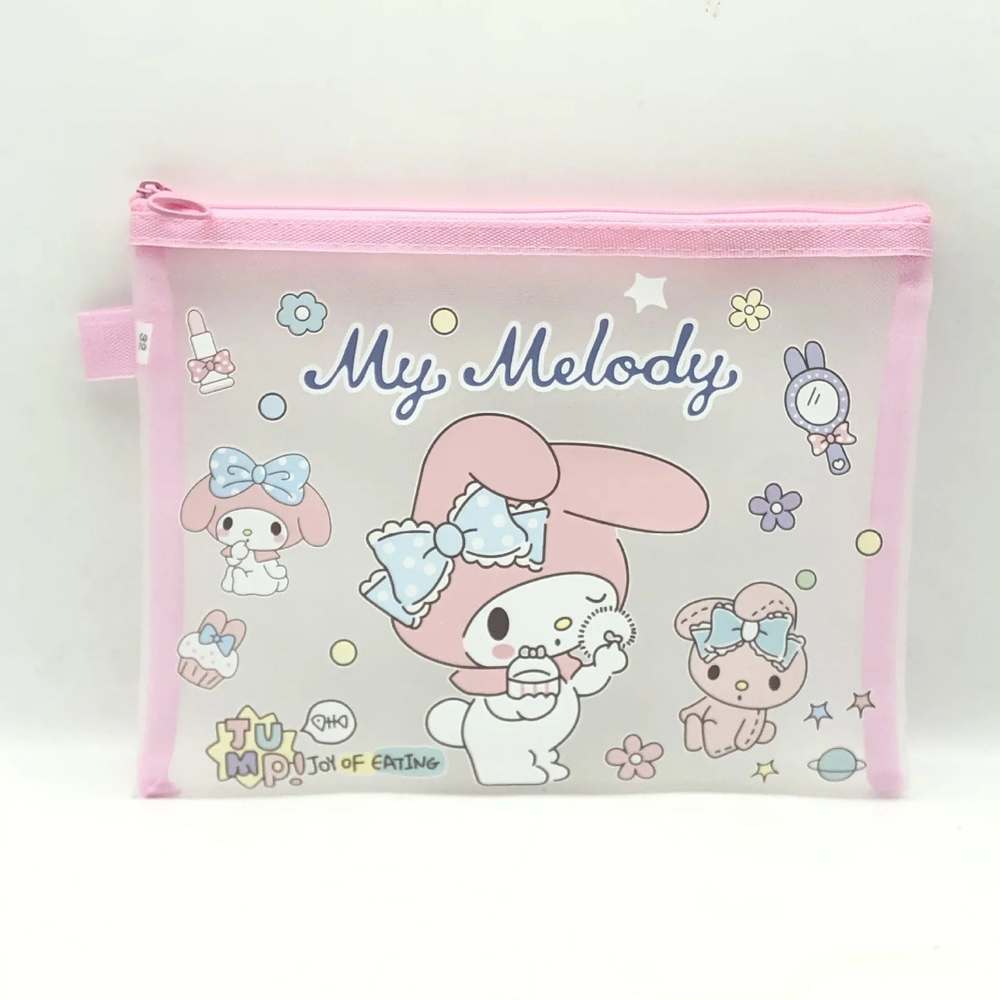 Sanrio A5 Mesh Zipper Pouch – Cute Melody, Kuromi & Cinnamoroll Document Organizer for School & Stationery Fans