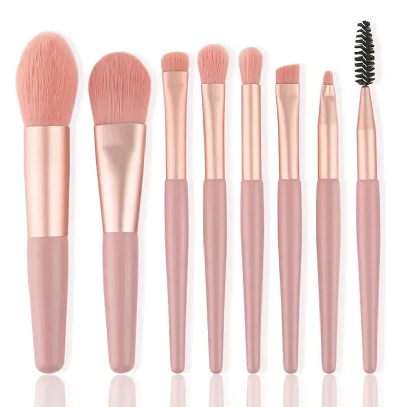 8Pcs Soft Bristle Makeup Brush Set - Portable Beginner-Friendly Tools for Eyeshadow/Blush/Lip/Lash Comb-Handled Travel Gift Set