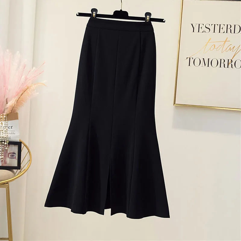 Lucyever Fashion Mermaid Skirt Women Korean Style High Waist Slim Fit Long Skirt Ladies Elegant Split Package Hip Skirts Female
