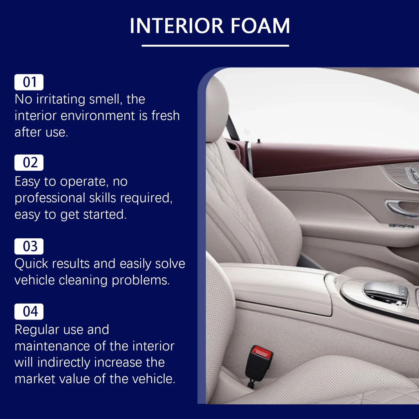 Multi-Surface Car Foam Cleaner For Leather Seats, Dashboard & Floor Mats - Quick Stain Removal Prevents Dryness And Cracking