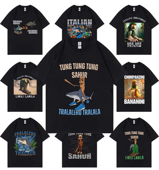 Italian Brainrot Funny Meme T-shirt Tralalero Tralala Tung Tung Tung Sahur Brr Brr Patapim Bombardiro Crocodilo Graphic T Shirts