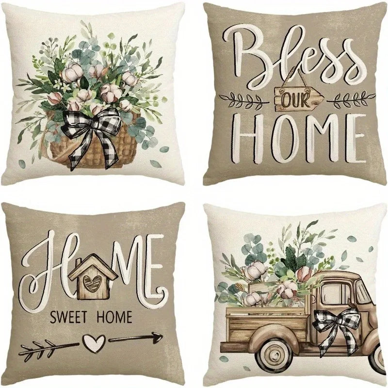 Rural Floral Blessing PillowcasesBedroom Living Room Sofa Home Decor Polyester Cushion Cover with Zipper