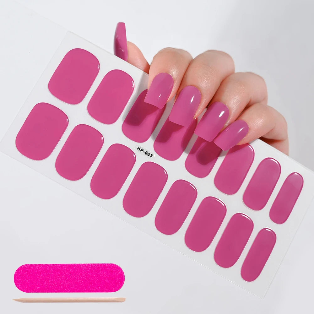 Semi-Cured Gel Nail Wraps – 16 Oval Tips with Solid Colors + File & Stick Kit