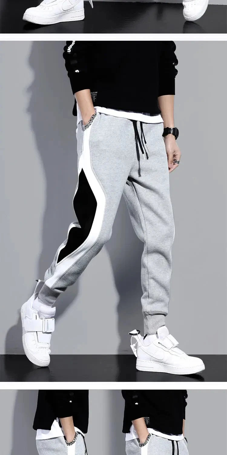 Autumn Men's Wide Loose Casual Pants Mens Patchwork Nine-point Sports  Elastic Rope Breathable Tie-foot Trousers
