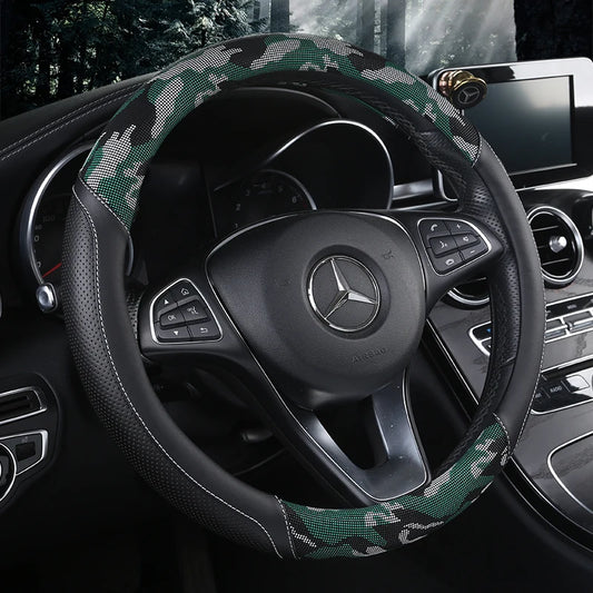 3D Camouflage Print Steering Wheel Cover  Durable Leather Cover with Anti-Slip Lining, Fit for 14.5"-14.8"