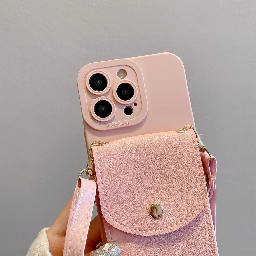 Wallet Leather Crossbody Neckband Lanyard Phone Case for iPhone 16 11 15 13 14 Pro Max XR X XS Max Multi Card Slot Purse Cover