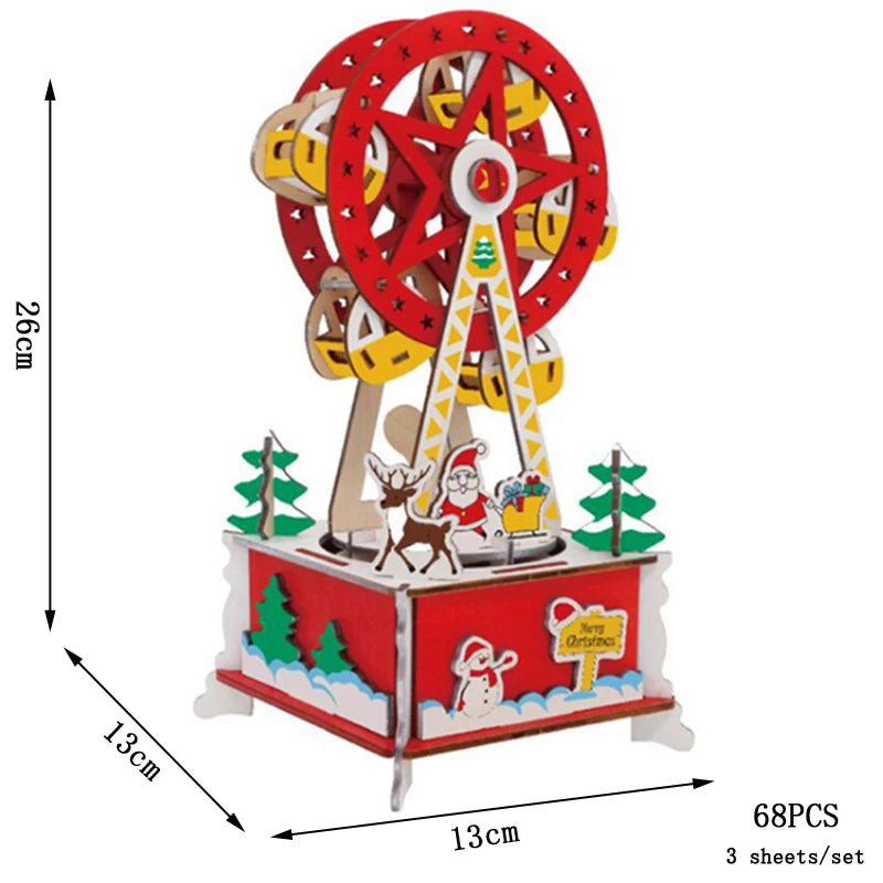 3D Wooden Puzzle Ferris Wheel Model DIY Assembly Kits Carousel Toys For Children Girls Christmas Tree Gift Home Room Decoration