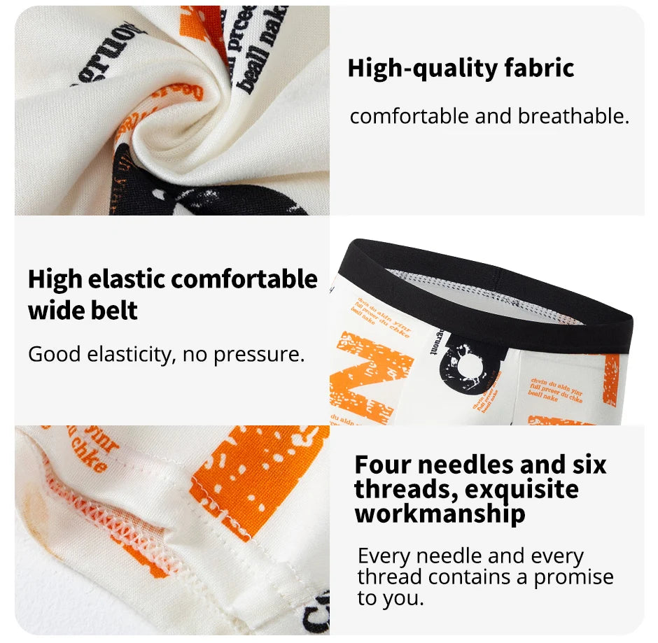 4-Piece Men's Fashion Print Mix And Match Underwear Beach Shorts Comfortable Breathable Teenager Plus Size 5xl6xl Boyshort.