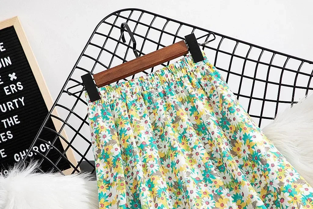Fragmented Blossom Skirt Women's New Summer Art High Waist Chiffon A-line Oil Painting Small Daisy  Lady Large Swing  Skirt