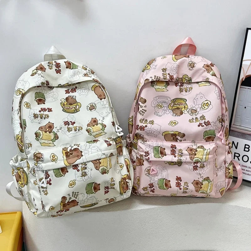 Capybara Campus Buddy – Kawaii Cartoon Laptop Backpack with Room to Spare!