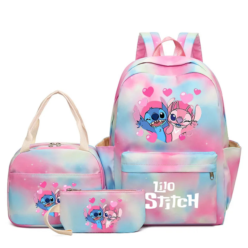 Lilo & Stitch Cartoon Backpack Set – 3-Piece Schoolbook Combo with Lunch Bag for Kids & Teens
