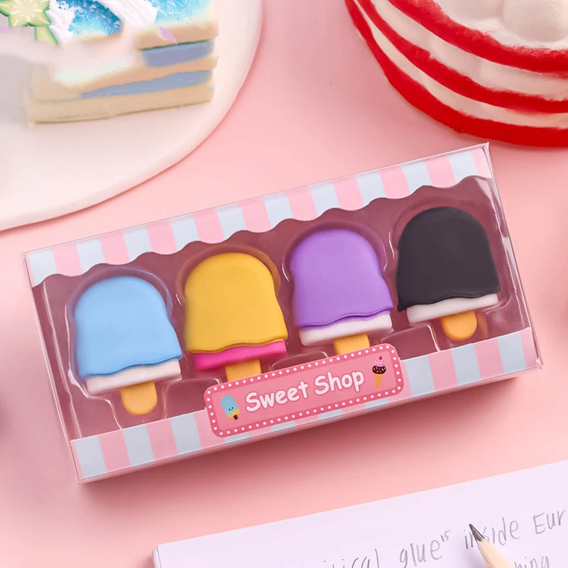 Kawaii Lollipop & Ice Cream Eraser Set – Sweet Cartoon Stationery for Kids, School & Office Supplies