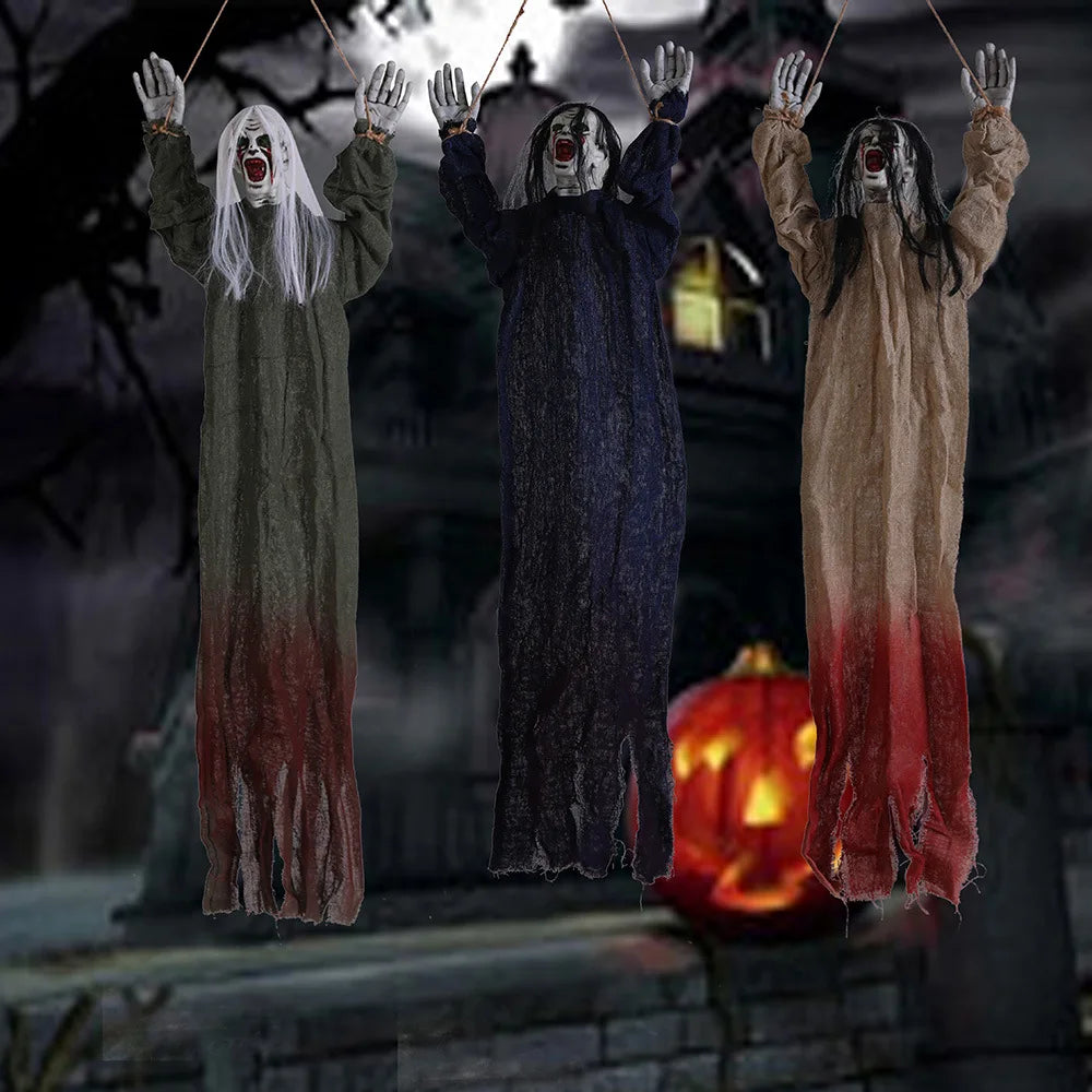 Halloween decoration hanging ghost crawling ghost long hair skeleton haunted house secret room horror props joint movable 2025