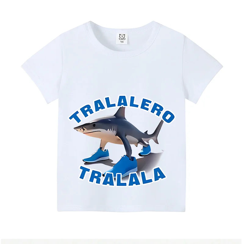 Italian Brainrot Animals Kids Cotton T-shirt Cappuccino Assassino  Tops for Kids Funny Cartoon Print Cute Tee Summer Clothing