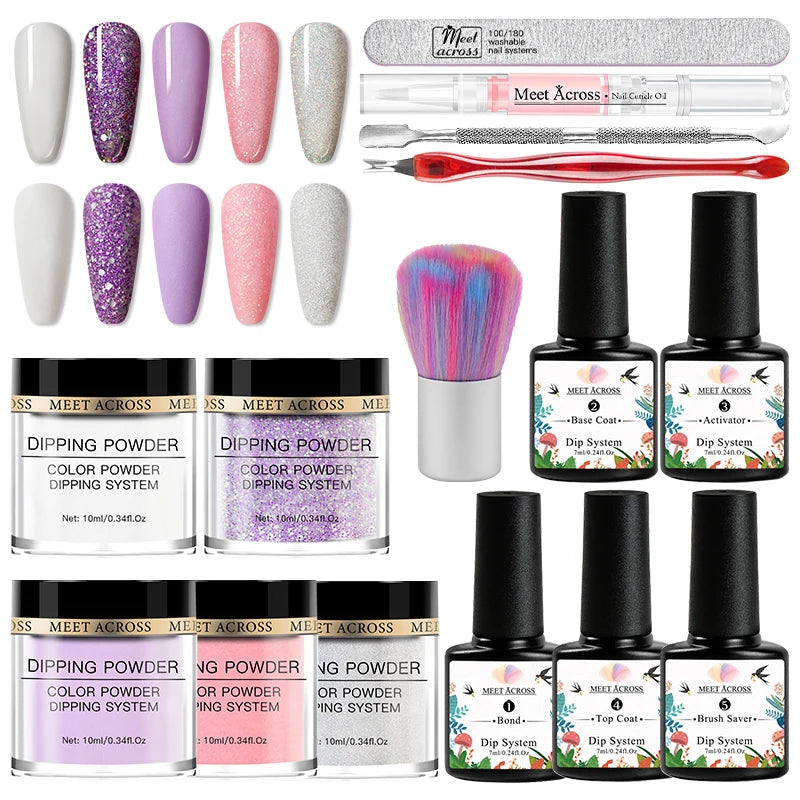 8 Colors Dip Powder Nail Set – Classic Nude Pink & Glitter Collection for DIY Salon Nails