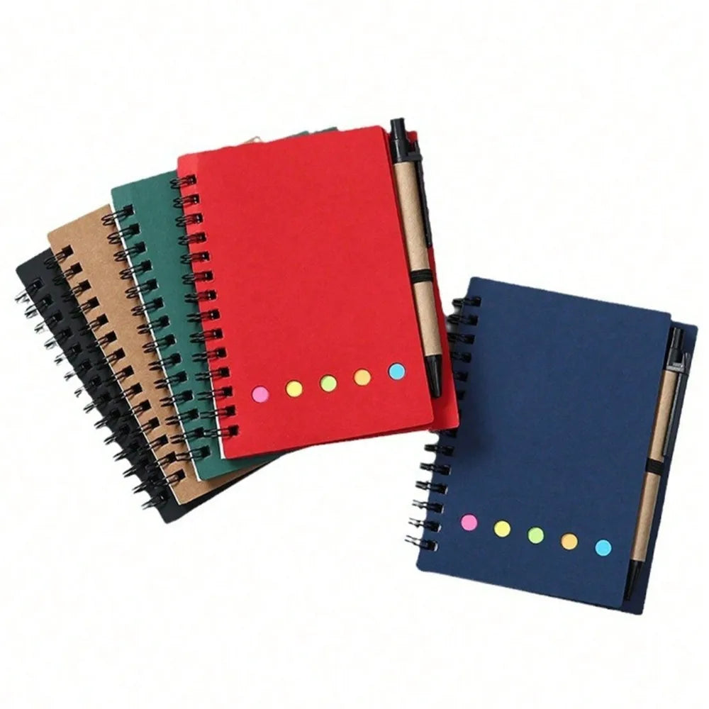 4-Pack Spiral Notebook Set-Pocket Notepad with Pen Loop,Sticky Notes&Index Tabs,4.1x5.3"Brown Paper Cover,Portable Lined Journal