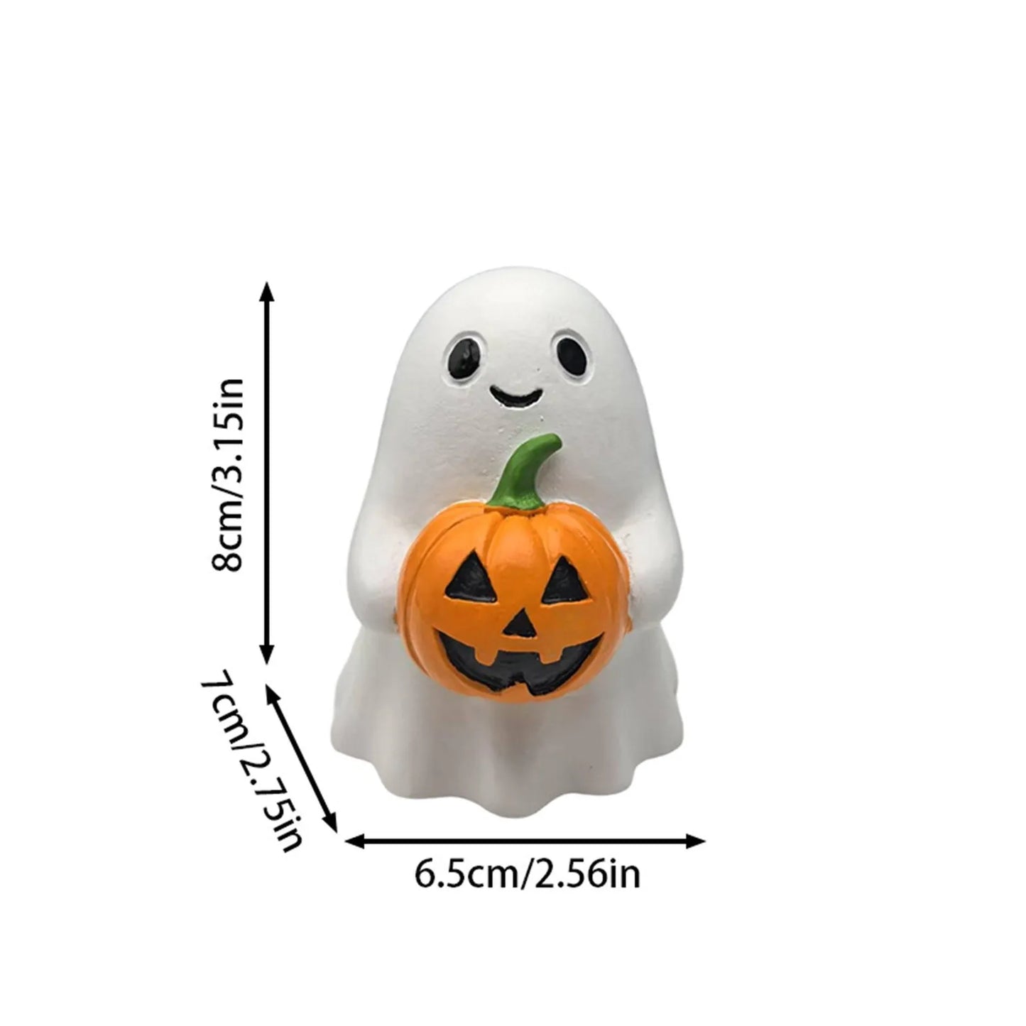 ‌Halloween Ghost Holding Pumpkin Statue Holiday Party Decor Home Desktop Sculpture Handmade Craft Spooky Collectible Gift‌